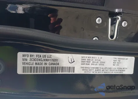 2022 Dodge Charger Scat Pack Widebody из США, поврежденный, VIN 2C3CDXGJXNH176201